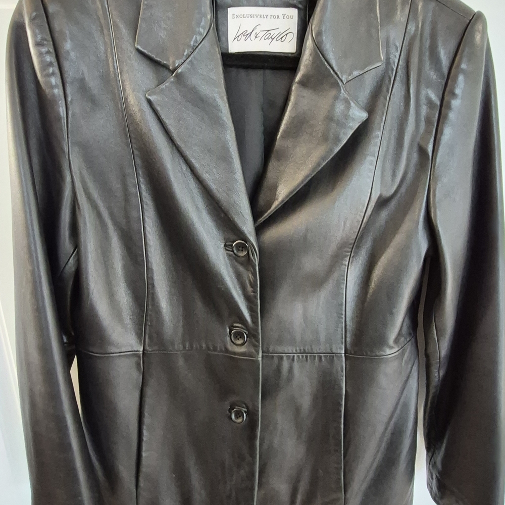Lord & Taylor Black Leather Blazer M